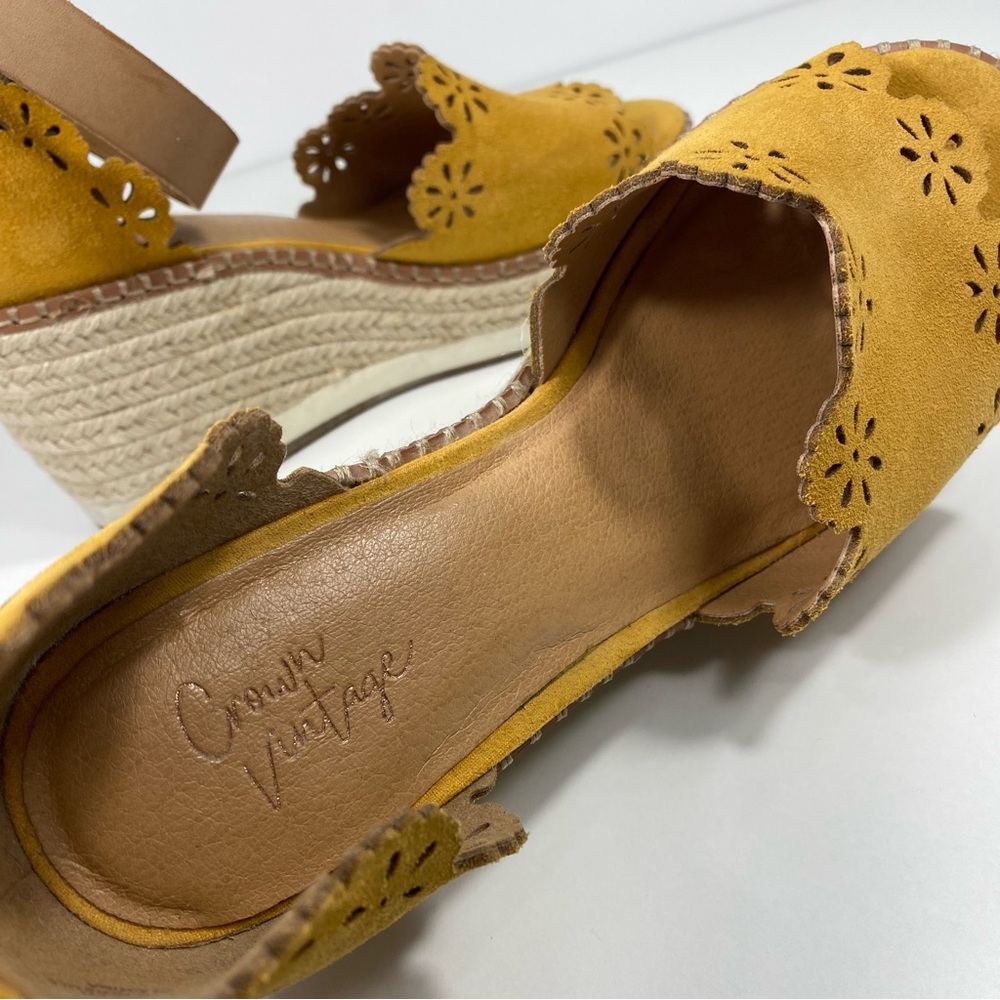 Crown Vintage Dunja Yellow Suede Leather Platform Wedge Espadrilles Sandals 9 - Picture 5 of 10